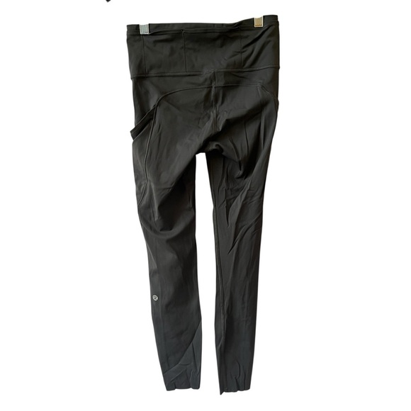 LULULEMON POWER THRU HI RISE TIGHT LEGGING 4 GRAY DROP IN POCKETS RAW LEG HEM - Picture 4 of 12